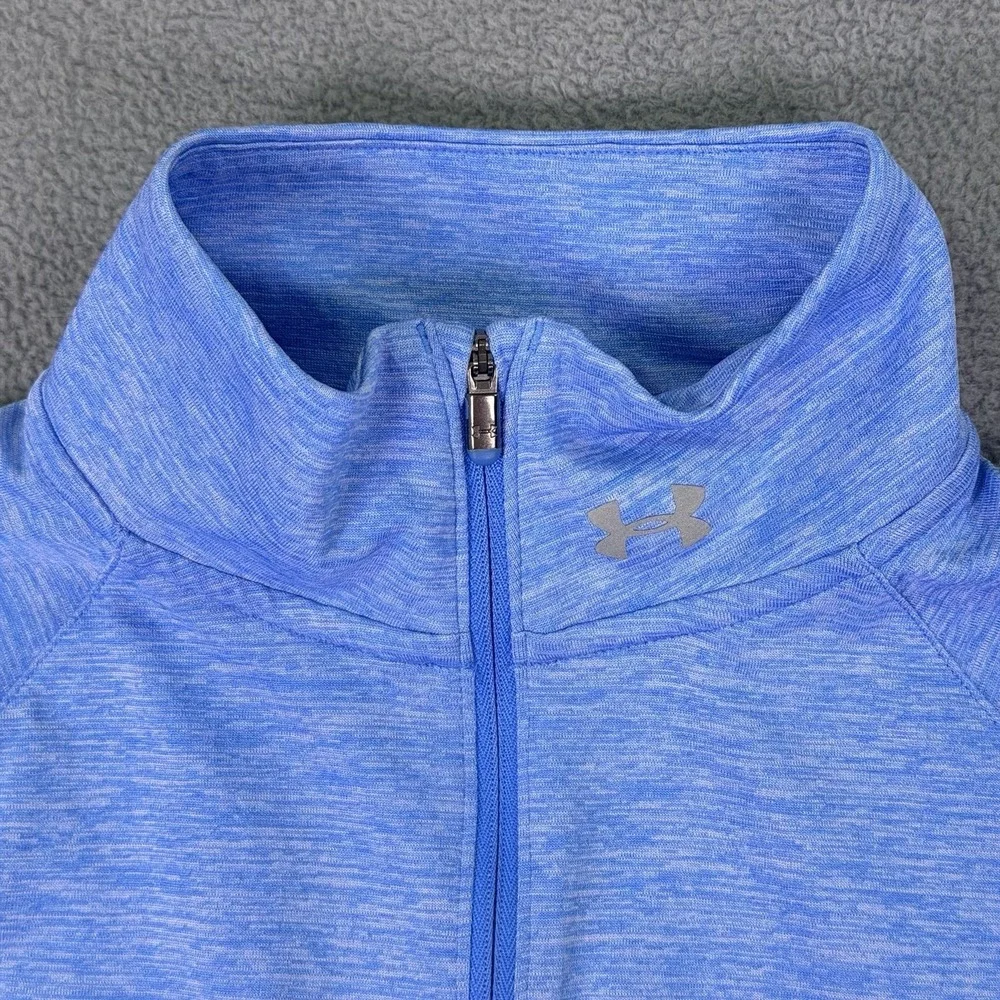 Under Armour Shirt Womens Medium Blue Heathered Long Sleeve 1/4 Zip Run Fittted - Picture 3 of 11